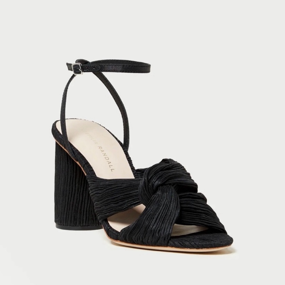 Loeffler Randall Women's Reed Pleated Twist Sandals, Black, 8.5 Medium US